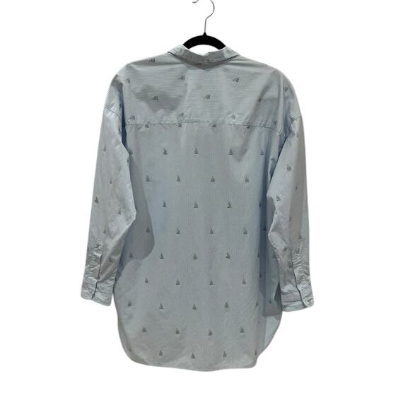 Frank & Eileen Shirley Oversized Italian Cotton Shirt Sailboat Stripe Size Small - Picture 8 of 12